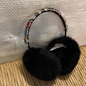 Vince Camuto Black Earmuffs with Vibrant Gem Details